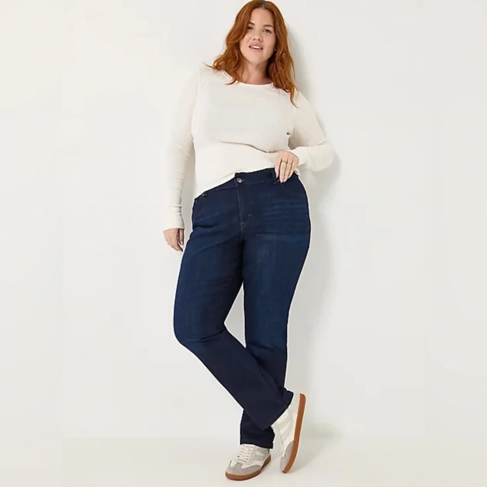 Lee Womens Relaxed Fit Straight Leg Jeans Mid Rise Stretch Dark Blue Plus Sz 30L